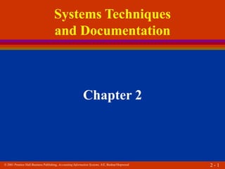 2001 Prentice Hall Business Publishing, Accounting Information Systems, 8/E, Bodnar/Hopwood 2 - 1
Systems Techniques
and Documentation
Chapter 2
 