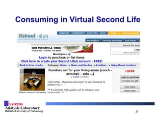 Systems
Analysis Laboratory
Helsinki University of Technology 37
Consuming in Virtual Second Life
 