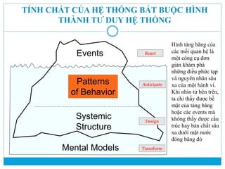 ReactEvents
Patterns
of Behavior
Systemic
Structure
Mental Models
TÍNH CHẤT CỦA HỆ THỐNG BẮT BUỘC HÌNH
THÀNH TƯ DUY HỆ THỐ...