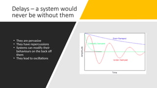 Delays – a system would
never be without them
• They are pervasive
• They have repercussions
• Systems can modify their
behaviours on the back off
them
• They lead to oscillations
 