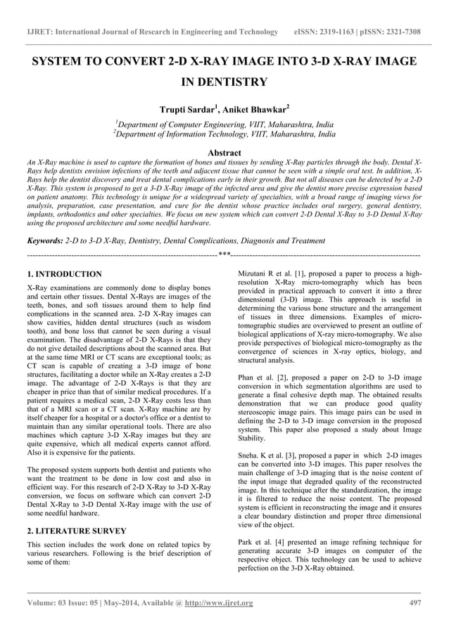 System to convert 2 d x-ray image into 3-d x-ray image in dentistry | PDF