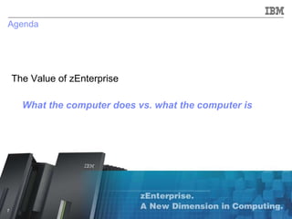 Agenda The Value of zEnterprise What the computer does vs. what the computer is 