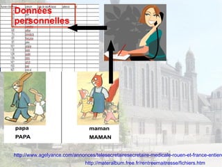 Données personnelles http://materalbum.free.fr/rentreemaitresse/fichiers.htm   http://www.agelyance.com/annonces/telesecretairesecretaire-medicale-rouen-et-france-entiere/   