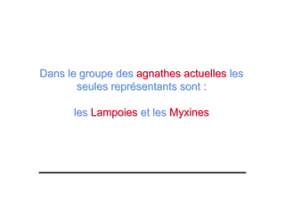 Dans le groupe desDans le groupe des agnathes actuellesagnathes actuelles lesles
seules représentants sont :seules représentants sont :
lesles LampoiesLampoies et leset les MyxinesMyxines
 