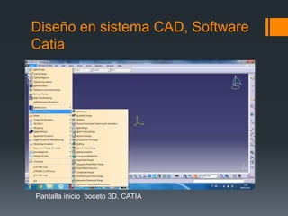 Diseño en sistema CAD, Software
Catia
Pantalla inicio boceto 3D. CATIA
 
