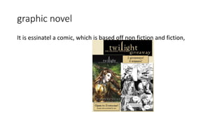 graphic novel
It is essinatel a comic, which is based off non fiction and fiction,
 