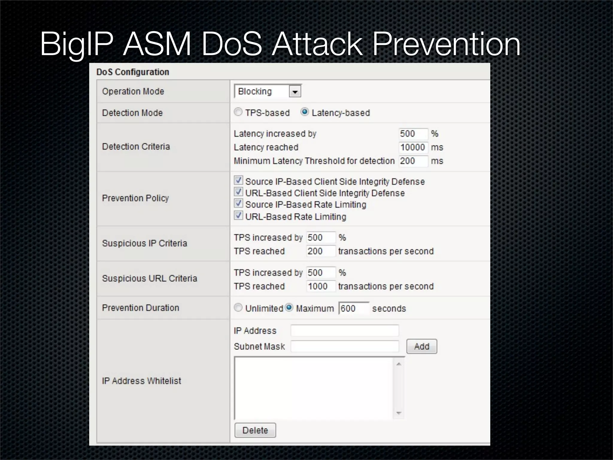 BigIP ASM DoS Attack Prevention 
 
