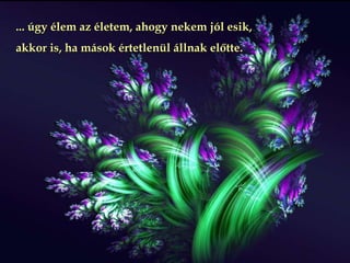 ... úgy élem az életem, ahogy nekem jól esik, akkor is, ha mások értetlenül állnak előtte.  