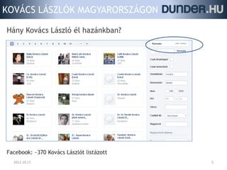 KOVÁCS LÁSZLÓK MAGYARORSZÁGON

Hány Kovács László él hazánkban?




Facebook: ~370 Kovács Lászlót listázott
  2012.10.17.                             5
 