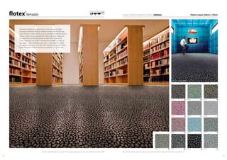 4948
990709990708990707
990712 990713990711
990703990702990701
990705 990706990704
990710
Sottsass | terrazzo 990701
Please note: Digital representations may vary from the actual product. Please order a sample to see the full effect. Contact 0800 731 2369. Please note: Digital representations may vary from the actual product. Please order a sample to see the full effect. Contact 0800 731 2369.
Sottsass | terrazzo 990703
Terrazzo by Sottsass is a witty “twist” on the concept of Italian
Terrazzo (a traditional flooring created several hundred years ago
when Venetian workers found a use for discarded marble remnants).
Sottsass Associati has developed this idea to give the impression
of a beautifully laid Mediterranean terrazzo floor. However, on
closer inspection, the “chips” in Terrazzo are revealed as pieces of
torn paper – each holding its own story – a shredded love letter
or a business document? It’s left to the individual to decide and to
create their own narrative. Terrazzo is available in 13 colourways.
terrazzo colour | linear | naturals | vision | sottsass Pattern repeat 200cm x 150cm
1s, 4.3 mm20 dB200 cm
Sheet
 