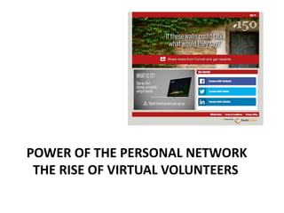 POWER OF THE PERSONAL NETWORK
THE RISE OF VIRTUAL VOLUNTEERS
 