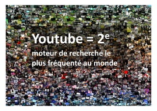 Youtube = 2e
moteur de recherche le
plus fréquenté au monde
 