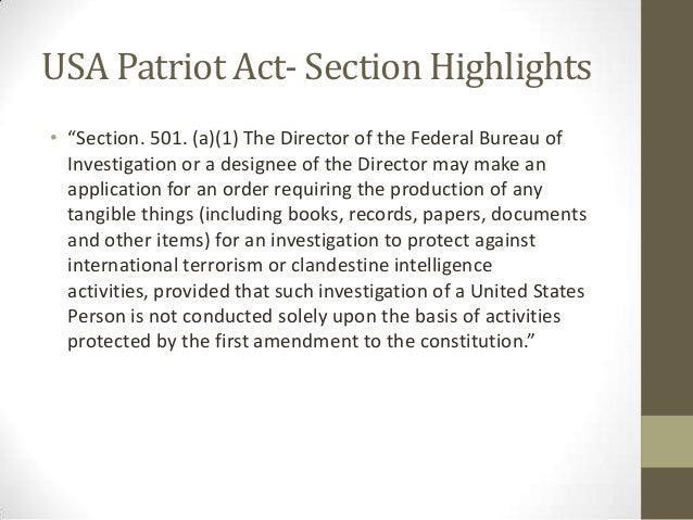 an argument against the patriot act in the united states Start studying homeland security test 2 learn vocabulary, terms, and more was the second united states secretary of homeland security under president george w bush and co-author of the usa patriot act act of the united states congress signed into law by president franklin d. an argument against the patriot act in the united states Start studying homeland security test 2 learn vocabulary, terms, and more was the second united states secretary of homeland security under president george w bush and co-author of the usa patriot act act of the united states congress signed into law by president franklin d.