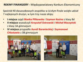 REKINY FINANSJERY - Międzypowiatowy Konkurs Ekonomiczny
Spośród 40 dwuosobowych zespołów w ścisłym finale wzięło udział
7 ...