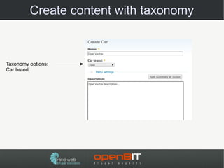Create content with taxonomy



Taxonomy options:
Car brand
 
