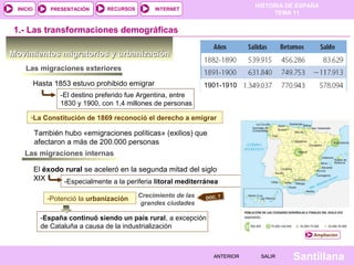 HISTORIA DE ESPAÑA
TEMA 11
RECURSOS INTERNETPRESENTACIÓN
Santillana
INICIO
SALIRSALIRANTERIORANTERIOR
Movimientos migrator...