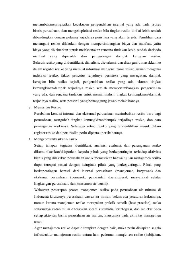 Manajemeen Resiko Pada Perusahaan Air Daerah