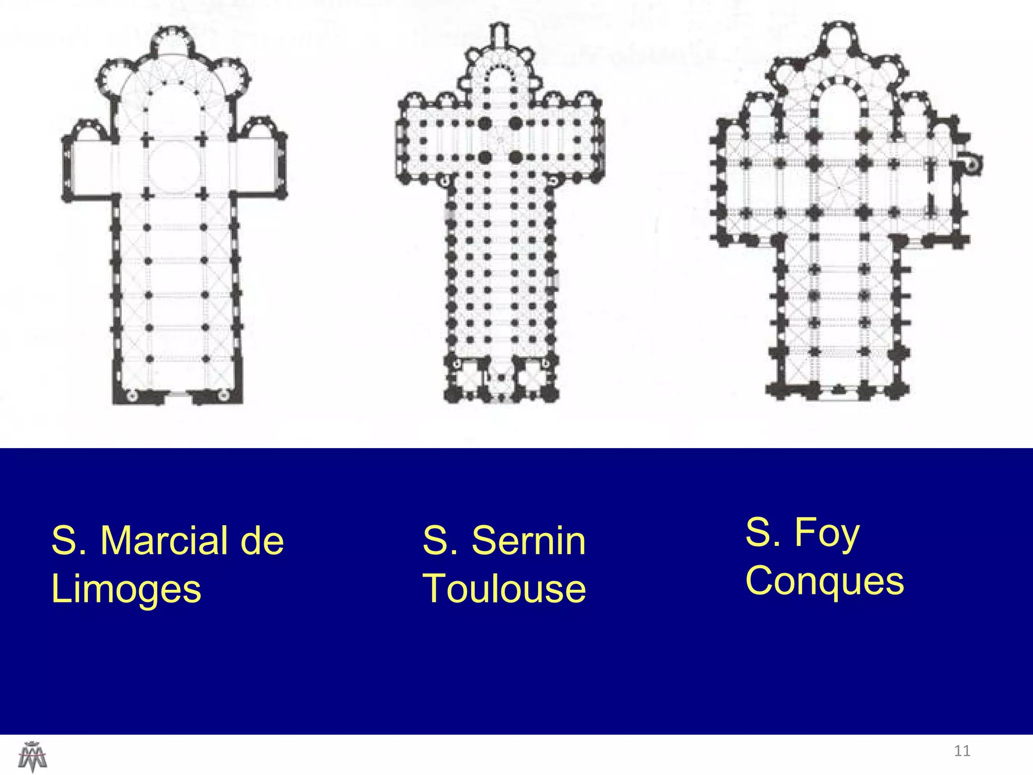 11 
S. Sernin 
Toulouse 
S. Foy 
Conques 
S. Marcial de 
Limoges 
 