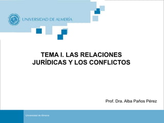 TEMA I. LAS RELACIONES 
JURÍDICAS Y LOS CONFLICTOS 
Portada 
Universidad de Almería 
Prof. Dra. Alba Paños Pérez 
 