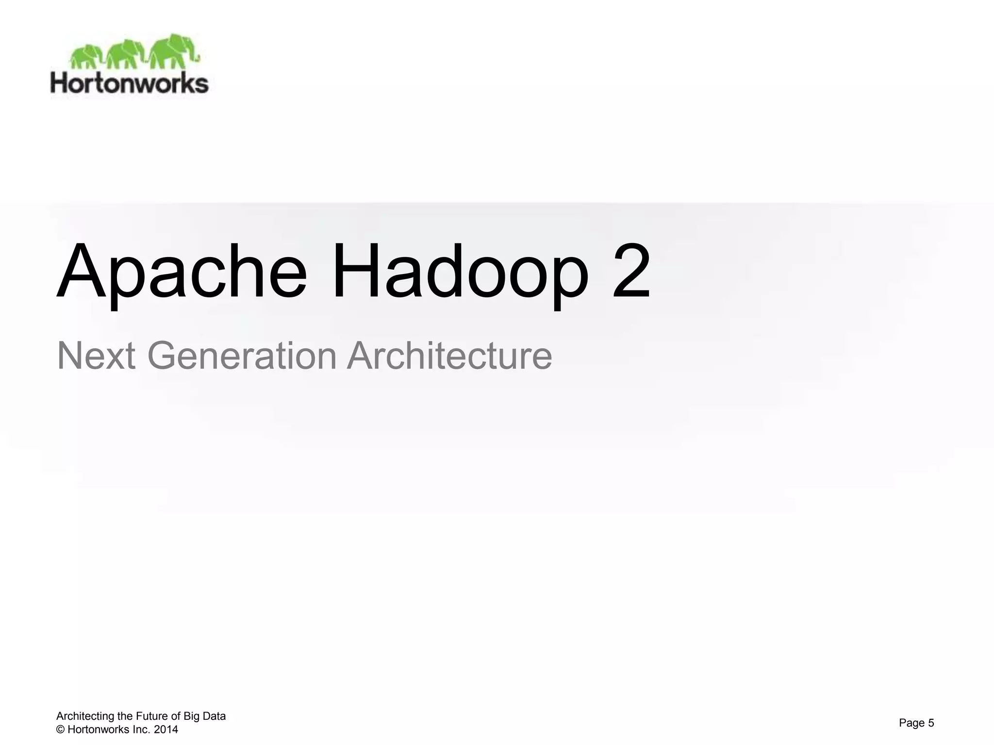 © Hortonworks Inc. 2014
Apache Hadoop 2
Next Generation Architecture
Architecting the Future of Big Data
Page 5
 