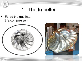 1. The Impeller
• Force the gas into
the compressor .
 