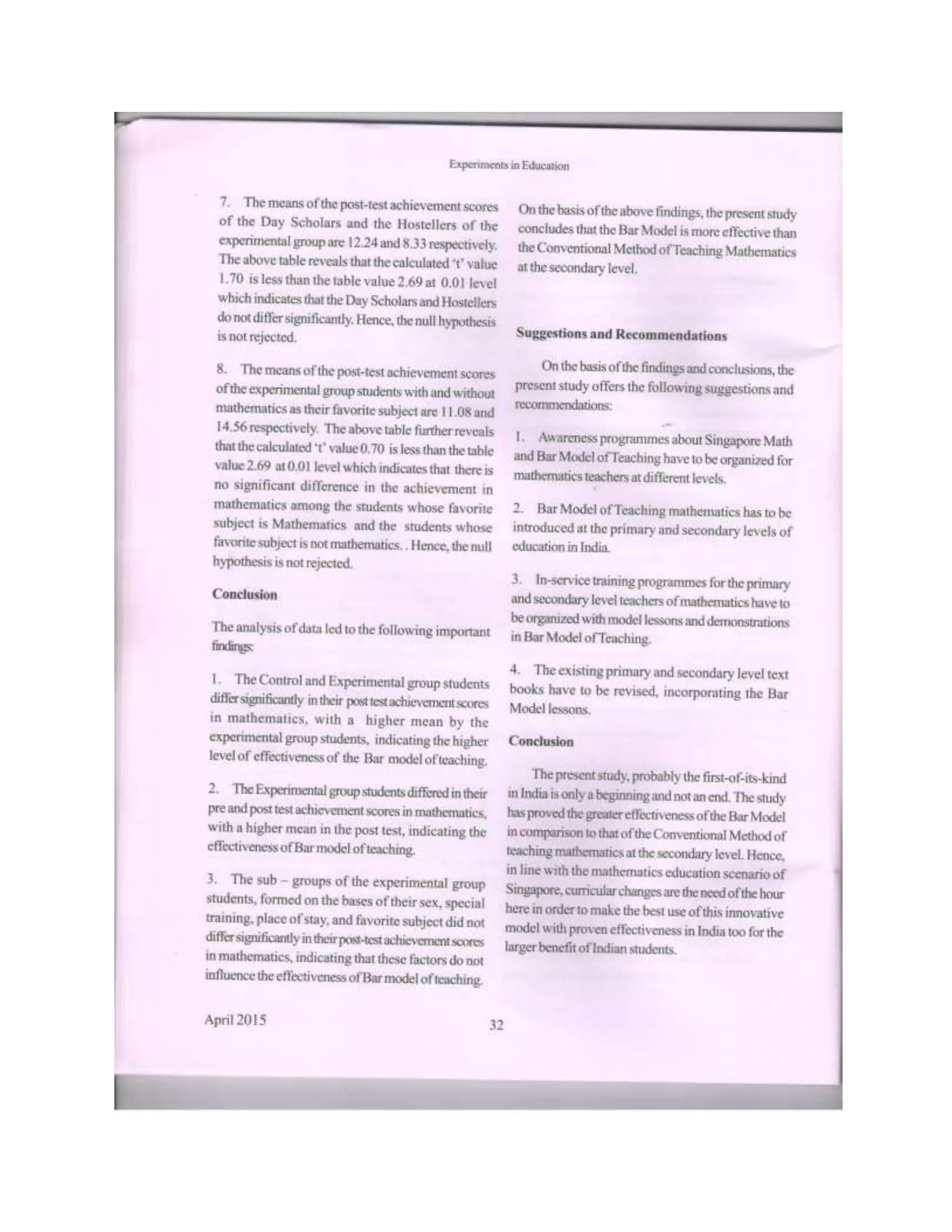 EFFECTIVENESS OF BAR MODEL OF TEACHING MATHEMATICS AT SECONDARY LEVEL PDF Effectiveness of bar model of teaching mathematics at secondary level pdf