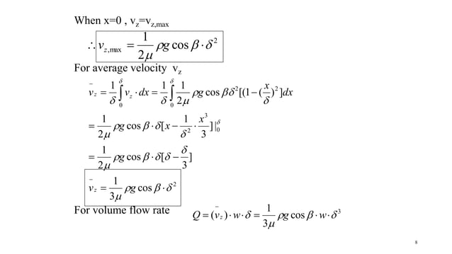 flow of falling film, transport phenomenon, navier stokes equation ...