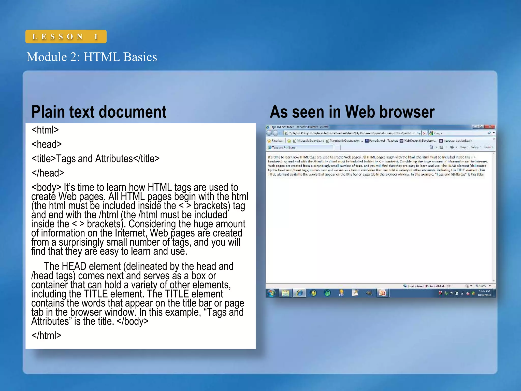 Creates tags with attributes.Guiding Questions for Lesson 1How do Web designers create Web pages?