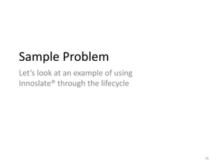 Sample Problem
Let’s look at an example of using
Innoslate® through the lifecycle
76
 