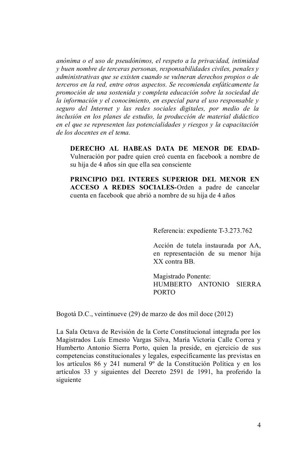 Sentencia T 260 12