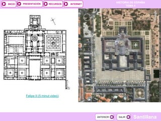 PRESENTACIÓN
                                                             HISTORIA DE ESPAÑA
INICIO                      RECURSOS   INTERNET
                                                                   TEMA 4




           Felipe II (5 minut video)




                                                  ANTERIOR    SALIR    Santillana
 