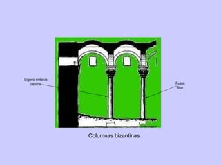 Columnas bizantinas Ligero éntasis central Fuste liso 