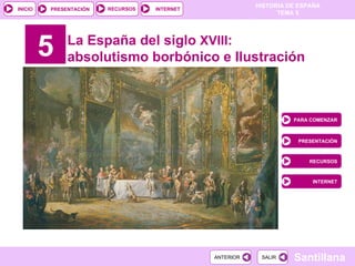 5 La España del siglo  XVIII : absolutismo borbónico e Ilustración PARA COMENZAR PRESENTACIÓN RECURSOS INTERNET 