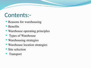 WAREHOUSE MANAGEMENT PPT FOR BBA AND MBA STUDENTS | PPTX