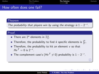 Hat Problem Probability T-79.4001 The Hat Problem | PDF