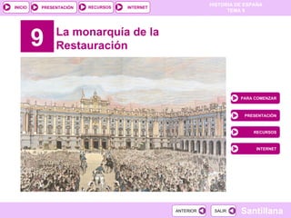 9 La monarquía de la Restauración PARA COMENZAR PRESENTACIÓN RECURSOS INTERNET 