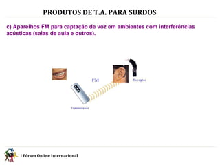 PRODUTOS DE T.A. PARA SURDOS c) Aparelhos FM para captação de voz em ambientes com interferências  acústicas (salas de aula e outros). I Fórum Online Internacional  