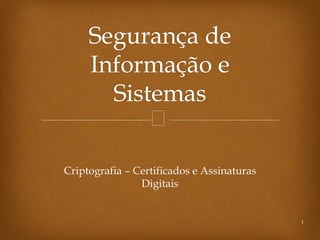 1
Criptografia – Certificados e Assinaturas
Digitais
 