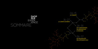16 > 27
LE COMITÉ D’EXPERTS
06 > 15
LE CONCEPT
28 > 35
LES 9 innovations
qui réinventent
le magasin
36 > 77
LES NOUVEAUTÉS
DES EXPOSANTS 2012
SOMMAIRE
 