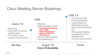 LONDON
Joining a meeting
The Cisco TelePresence® SpeakerTrack 60 Camera is an unparalleled dual-camera system
that lets participants in a video meeting see the active speaker on the other end of a
conference—in full view.
Up-close and personal
SpeakerTrack 60
 