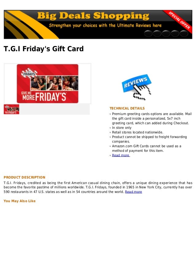 T G I Fridays Gift Cardtechnical Detailspremium Greeting Cards Options Are Available Mailqthe Card Inside A