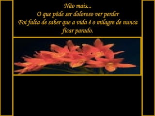 Não mais... O que pôde ser doloroso ver perder Foi falta de saber que a vida é o milagre de nunca ficar parado.   