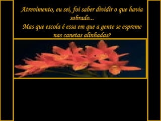 Atrevimento, eu sei, foi saber dividir o que havia sobrado... Mas que escola é essa em que a gente se espreme nas canetas alinhadas?   
