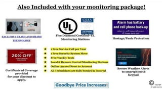 Choose your monitoring agreement
525.00 $21.95 MMR
Temporary Security
❖ 12 month
➢ Best for Renters
❖ 24 months
➢ Always an option
❖ 36 months
➢ Benefits include Service Calls
 