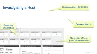 © 2016 Cisco and/or its affiliates. All rights reserved. Cisco Confidential 53
Investigating a Host Host report for 10.201.3.59
Behavior alarms
Quick view of host
group communication
Summary
information
 
