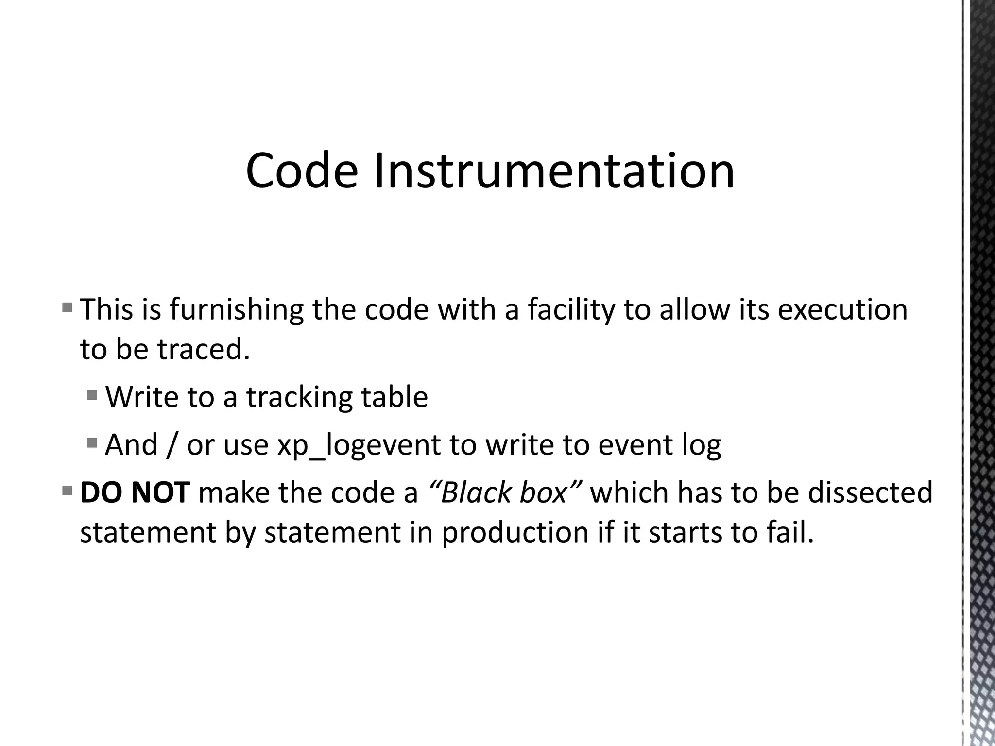  Never blindly take technical hints and tips written in a blog or presentation as gospel.  Test your assumptions using “Scientific method”, i.e.:-  Use test cases which use consistent test data across all tests, production realistic data is preferable.  If the data is commercially sensitive, e.g. bank account details, keep the volume and distribution the same, obfuscate the sensitive parts out.  Only change one thing at a time, so as to be able to gauge the impact of the change accurately and know what effected the change. The “Scientific Method” Approach 