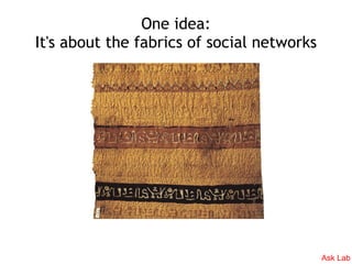 One idea:
It's about the fabrics of social networks




                                            Ask Lab
 