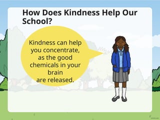 How Does Kindness Help Our
School?
Kindness can help
you concentrate,
as the good
chemicals in your
brain
are released.
 