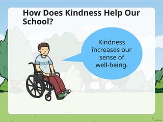 How Does Kindness Help Our
School?
Kindness
increases our
sense of
well-being.
 