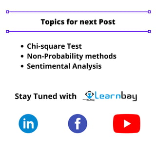 Chi-square Test
Non-Probability methods
Sentimental Analysis
Stay Tuned with
Topics for next Post
 
